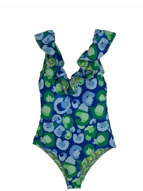 Emily McCarthy blue & green cheetah print bathing suit